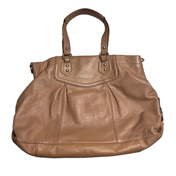 Coach Ashley 16"x10" Large Tan Leather Shoulder Tote Handbag Purse C1375-F19243